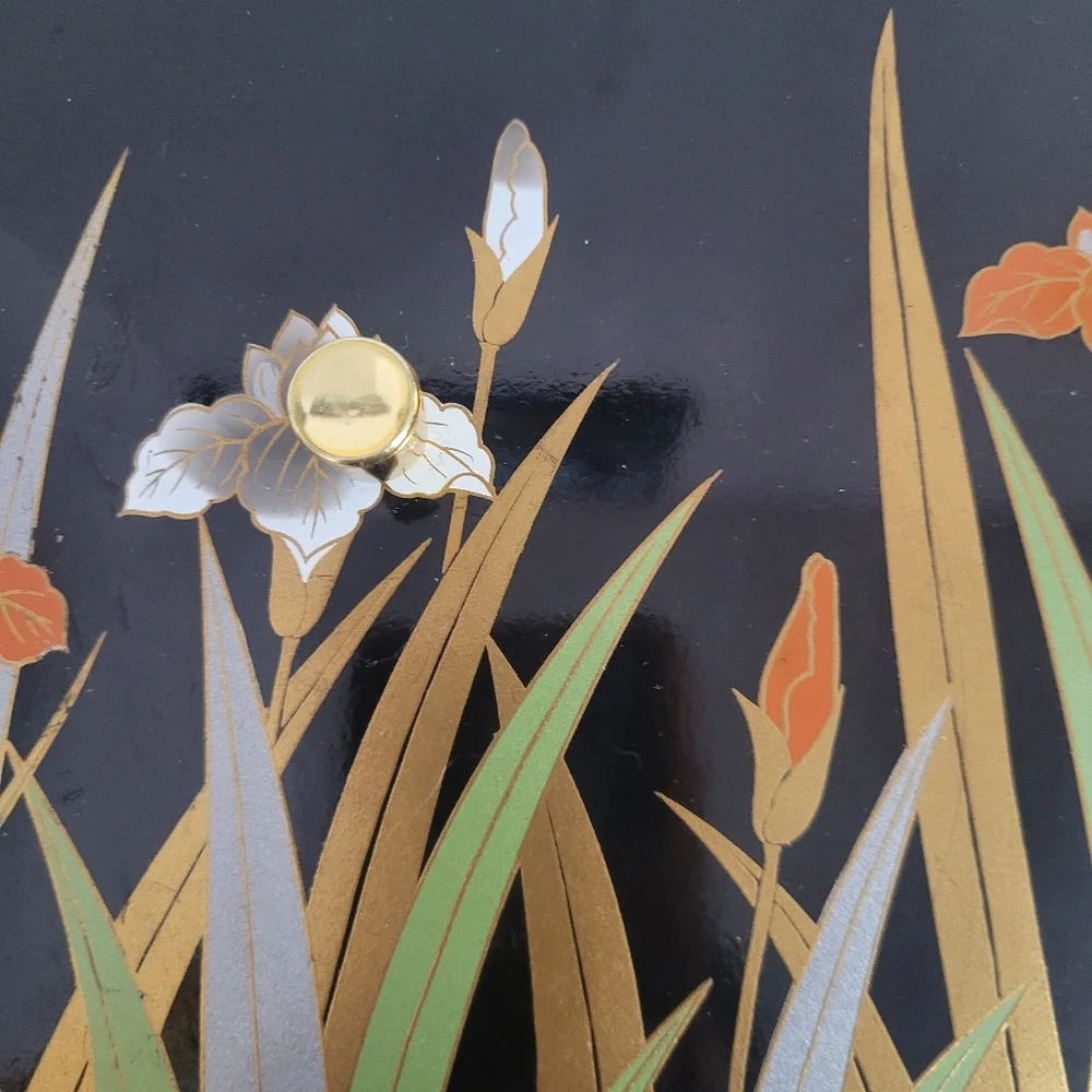 Vintage Otagiri Lacquer Box Lidded Floral Divided Insert Japan - Picture 4 of 14